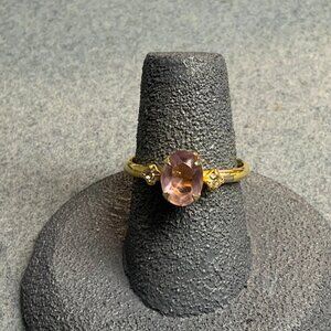 Delicate Adjustable Ring 7 Up Gold Pink Purple Oval Rhinestone Clear Diamond